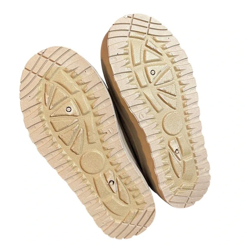 Olivia & Kate Girls Platform Slippers Taupe Pink Trim Faux Fur Size 1 New In Box